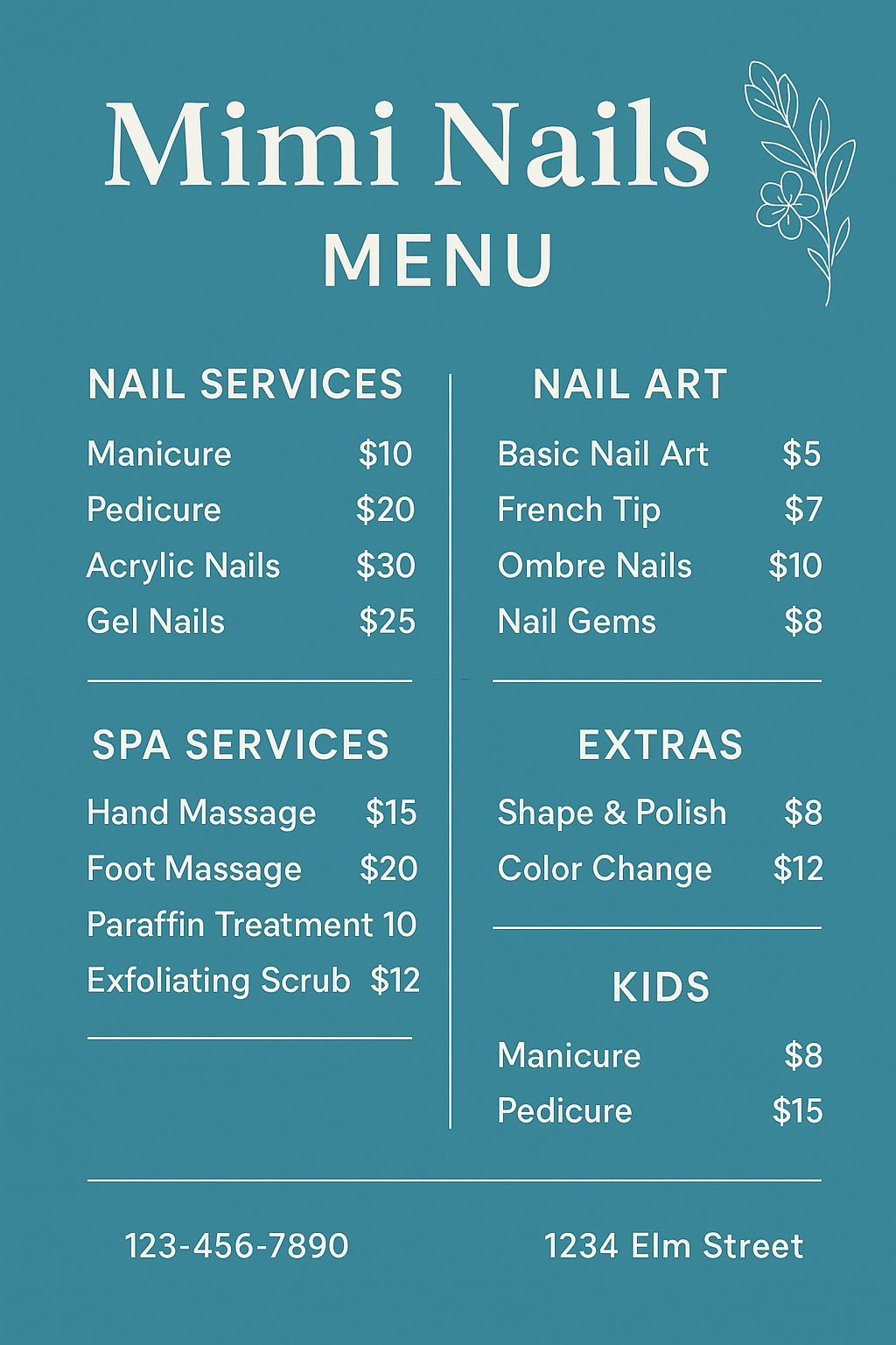 Mẫu thiết kế menu Tiệm nails màu xanh 2 Mẫu thiết kế menu tiệm nails màu xanh