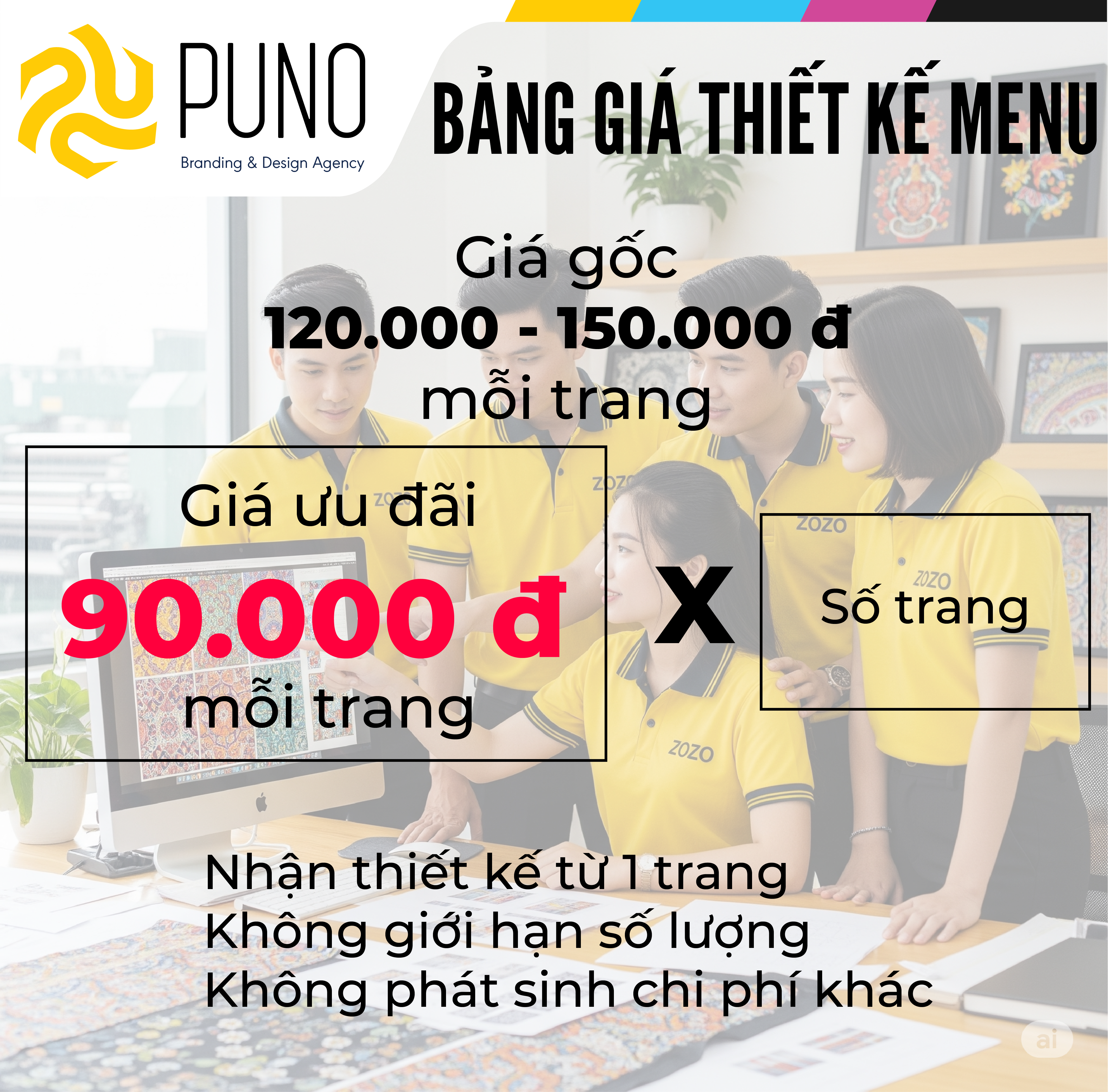 Bảng giá thiết kế menu tại PUNO 3 bảng giá thiết kế menu